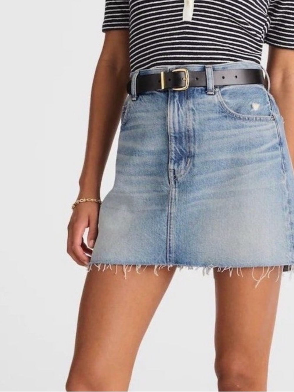 Madewell Light Wash Distressed Rigid Denim A-Line Mini Skirt 25